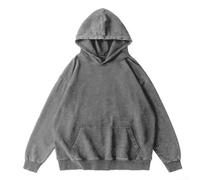 HEBEOT Herren Retro Washed Hoodie Distressed Loose Fit Streetwear Sweatshirt Pullover Unisex Baumwolle Spandex Mischung Langarm Einfarbig Casual Kapuzenoberteil für Frühling an (XXL Grau)