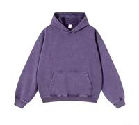 HEBEOT Herren Unisex Washed Distressed Hoodie Retro Loose Fit Langarm Pullover Sweatshirt Casual Streetwear für Frühling und Herbst in Schwarz Grau oder Lila Größen M bis (XXL Lila)