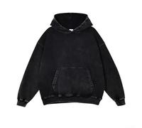 HEBEOT Herren Unisex Washed Distressed Hoodie Retro Loose Fit Langarm Pullover Sweatshirt Casual Streetwear für Frühling und Herbst in Schwarz Grau oder Lila Größen M bis (XXL Schwarz)