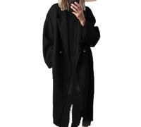 HEBEOT Langer Damen-Trenchcoat aus Wollmischgewebe mit langen Ärmeln, einfarbig, für Herbst und Winter, lässiger Mantel für den täglichen Gebrauch, in Weiß, Grau, Schwarz, Kaffeebraun (L Schwarz)