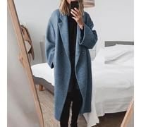 HEBEOT Langer Damen-Trenchcoat aus Wollmischgewebe mit langen Ärmeln, einfarbig, für Herbst und Winter, lässiger Mantel für den täglichen Gebrauch, in Weiß, Grau, Schwarz, Kaffeeblau (3XL, Meerblau)