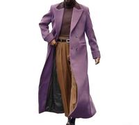 HEBEOT Langer Herren-Trenchcoat aus Wollmischung, zweireihig, mit Revers, lässiger Blazer-Stil, für Herbst und Frühling, in Braun, Grau, Schwarz oder Lila, Größen M bis 2XL (M Violett)