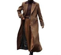 HEBEOT Langer Herren-Trenchcoat aus Wollmischung, zweireihig, mit Revers, lässiger Blazer-Stil, Übermantel für Herbst und Frühling, in Braun, Grau, Schwarz oder Lila, Größen M bis XXL (M Dunkelbraun)