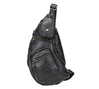Hebetag Vinatge Leather Sling Bag Crossbody Backpack for Men Travel Outdoor Hiking Large Cool Shoulder Chest Pack Bags Daypack