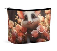 HEBVNJF Reise-Make-up-Tasche, tragbare Kosmetiktasche, deutscher Schäferhund, Hundeliebhaber, Make-up-Aufbewahrungstasche für Damen/Mädchen, Cartoon-Opossum und Rosen, Einheitsgröße