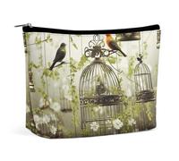 HEBVNJF Reise-Make-up-Tasche, tragbare Kosmetiktasche, Schmetterlinge, Narzissen, Blumen, Make-up-Aufbewahrungstasche für Damen/Mädchen, Vogelkäfige und Vögel, Einheitsgröße