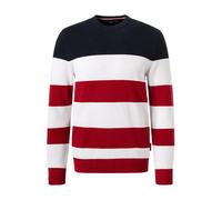 HECHTER PARIS Pullover Herren Slim Fit Rundhals Baumwolle rot gestreift, 3XL