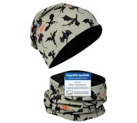 HECKBO Drachen Beanie & Schlauchschal Set - 2-8 Jahre - Wendbar mit Jersey Innen - Mädchen Jungen - 95% Baumwolle (48-54 cm)