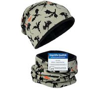 HECKBO Drachen Kinder Beanie Mütze & Loop Schal - 2-8 Jahre - Fleece Innen - Jungen Mädchen - 95% Baumwolle (48-54 cm)