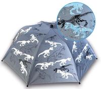 HECKBO Magic & Reflektor Kinder Jungen Regenschirm - Dinosaurier - wechselt bei Regen die Farbe - 360° Sichtbarkeit im Straßenverkehr - Faltregenschirm: passt in jeden Schulranzen