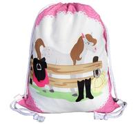 HECKBO Pferde Mädchen Turnbeutel - Pferd Bauernhof (beidseitig) - 40x32cm - Sport, Schule, Freizeit, Kindergarten, Krippe, Urlaub, Reitunterricht