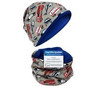 HECKBO Polizei Kinder Beanie Mütze & Loop Schal - 2-8 Jahre - Fleece Innen - 95% Baumwolle - Jungen Mädchen Look (48-54 cm)