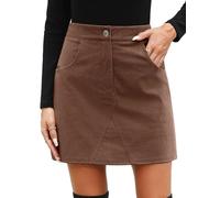 heekpek Damen Cordrock Minirock Hohe Taille Rock Damen Herbst Winter Mini Skirt Wickelrock A-Linie Business Rock Kurz mit Taschen, Kaffee, L