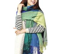 heekpek Damen Kariert Oversized Kaschmir Schal Lange Winterschal Weich Wraps Groß Karo Fransen Schal Warm Schal für Herbst Winter, Blaues grün