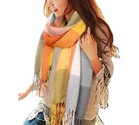 heekpek Damen Kariert Oversized Kaschmir Schal Lange Winterschal Weich Wraps Groß Karo Fransen Schal Warm Schal für Herbst Winter, Orange und gelb