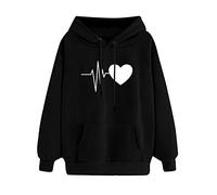 heekpek Kapuzenpullover Damen Hoodie Herbst Winter Pullover Sweatshirt Langarm Freizeit Winterpullover Mode Love Print Tops,schwarz,M