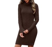 heekpek Strickkleid Damen Herbst Winter Rollkragen Pulloverkleid Langarm Strickkleider Elegant Bodycon Kleid Zopfmuster Warme Winterkleider, Kaffee, L
