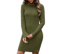 heekpek Strickkleid Damen Herbst Winter Rollkragen Pulloverkleid Langarm Strickkleider Elegant Bodycon Kleid Zopfmuster Warme Winterkleider, Grün, S