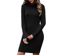 heekpek Strickkleid Damen Herbst Winter Rollkragen Pulloverkleid Langarm Strickkleider Elegant Bodycon Kleid Zopfmuster Warme Winterkleider, Schwarz, S