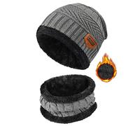 heekpek Wintermütze Warm Beanie Strickmütze und Schal mit Fleecefutter Winter Dicke Beanie Hut Schal Set Slouchy Warmen Schnee Knit Skull Cap