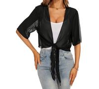 Heersan Damen Bolero Chiffon 3/4 Ärmel Elegant Kurze Cardigan Sommer Leicht Transparent Offene Strickjacke Oberbekleidung Cardigan zum Zubinden Sommerjacke für Party und Hochzeit