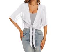 Heersan Damen Bolero Chiffon 3/4 Ärmel Elegant Kurze Cardigan Sommer Leicht Transparent Offene Strickjacke Oberbekleidung Cardigan zum Zubinden Sommerjacke für Party und Hochzeit