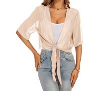 Heersan Damen Bolero Chiffon 3/4 Ärmel Elegant Kurze Cardigan Sommer Leicht Transparent Offene Strickjacke Oberbekleidung Cardigan zum Zubinden Sommerjacke für Party und Hochzeit