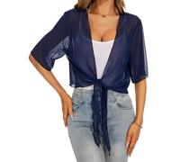 Heersan Damen Bolero Chiffon 3/4 Ärmel Elegant Kurze Cardigan Sommer Leicht Transparent Offene Strickjacke Oberbekleidung Cardigan zum Zubinden Sommerjacke für Party und Hochzeit