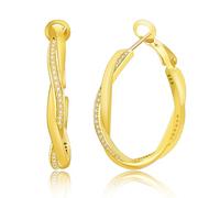 HEEYA Sterling Silber 925 Creolen für Damen - 14 Karat Gold/Weißgold Plattiert Twisted Ohrringe Mit Zirkonia - Klein Mittel Groß Hypoallergen
