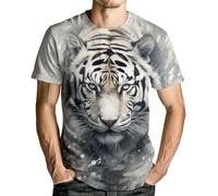 Hehanus Herren T-Shirt mit Tiger-Grafik, weißer Tiger, 3D-Druck, Sommer, kurzärmelig, Weiß3, XL