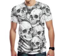 Hehanus Herren T-Shirt mit Totenkopf-Motiv, Grafik, Skelett, Sommer, lässig, bedruckt, kurzärmelig, Weiß 1, XL