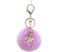 Hehglng Lila schöne Strass Intarsien Tanzen Ballett Mädchen Pom Pom Schlüsselanhänger Flauschige Plüsch Ball Anhänger Schlüsselanhänger Charmante Frauen Charm Schlüsselanhänger, violett, 10.0