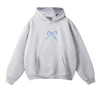 Hehuo Embroidered Bow Hoodie for Women Cute Trendy Preppy Sweatshirts Aesthetic Hoodies Y2K Long Sleeve Sweatshirt Pullover (Blue,S)