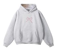 Hehuo Embroidered Bow Hoodie for Women Cute Trendy Preppy Sweatshirts Aesthetic Hoodies Y2K Long Sleeve Sweatshirt Pullover (Pink,M)