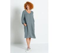 Heidekönigin Leinenkleid m. V-Ausschnitt steinblau M