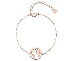 Heideman Armband Damen Weltkarte aus Edelstahl rosegold farbend matt Armkette für Frauen rosévergoldet mit Verlängerung