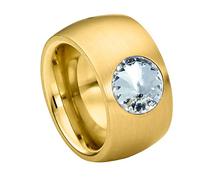 Heideman Ring Damen Coma 14 - aus hochwertigem Edelstahl - silber gold farbend poliert- Damenring für Frauen mit Stein Kristall weiss im Fantasie Edelsteinschliff