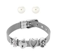 Heideman Geschenkset Armband Mesh und Ohrringe Damen aus Edelstahl silber farbend poliert Set Armkette und Ohrstecker zum verschenken für Frauen mit Stein und Perle weiss