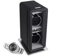 Heiden Monaco Double Watch Winder in Black Leather - Battery Powered or AC Adapter