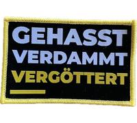 Heidenklamotten - GEHASST VERDAMMT VERGÖTTERT Aufnäher/Patch zum Aufnähen oder Aufbügeln | Passend für Böhse Onkelz Musik-Fanbekleidung (Gelb)