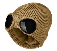 HeiDmai Unisex Goggle Knit Beanie Hat Outdoor Warm Thick Fleece Lined Winter Skull Cap, Dunkles Khaki, Einheitsgröße