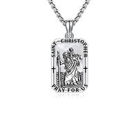 Heiliger Christophorus Halskette für Männer, St. Christopher/Jesus Halskette 925 Sterling Silber Antik Religiöser Anhänger Männer Halsketten Talisman Schmuck Taufe Abschluss Geschenke, Sterling Silber