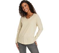 Langarmshirt HEINE "Langarm-Shirt", Damen, Gr. 44, beige (sand), 100% Baumwolle, gemustert, mehrfarbig, unifarben, V-Ausschnitt, Shirts Langarmshirt (65603228-44) sand