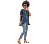 Rundhalsshirt HEINE "Longshirt", Damen, Gr. 42, blau (rauchblau), 100% Baumwolle, Rückenteil:100% Baumwolle, gemustert, unifarben, Rundhals, Shirts Rundhalsshirt (79759439-42) rauchblau