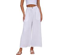 heipeiwa Damen Sommer-Caprihose, Baumwoll-Leinenhose, weites Bein, Palazzo-Culotte-Hose, Leinen, lässiges Kleid, fließende Hose, Palazzo Capri Weiß, XX-Large