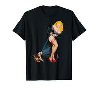 Heiße blonde Pin Up Girl Dessous süße Welpen-Retro Pinup T-Shirt