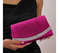 Heiße rosa Mini Glitzer Abendtasche, glanzvolle gefaltete quadratische Taschen mit funkelnden Strasssteinen dekoriert, Klappen Tasche mit Metallkette