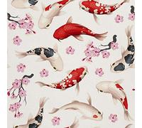 HEKO PANELS Oxford Wasserdichte Meterware Canvas Stoff - Polyester Zum Nähen, Dekostoffe Wasserabweisend Blickdicht - Koi Fische Karpfen Sakura - 5 Meter 155 x 500 cm