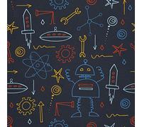 HEKO PANELS Oxford Wasserdichte Meterware Canvas-Stoff Polyester Zum Nähen Nähstoffe Möbelstoffe Dekostoffe Wasserabweisend Blickdicht Kinder Roboter UFO 5 Meter 155 x 500 cm