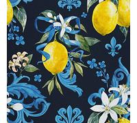 HEKO PANELS Stoff Oxford Wasserdichte Meterware Canvas-Stoff Polyester Stoff Zum Nähen Nähstoffe Dekostoffe Wasserabweisend Blickdicht Zitronen Blumen 1 Meter 155 x 100 cm
